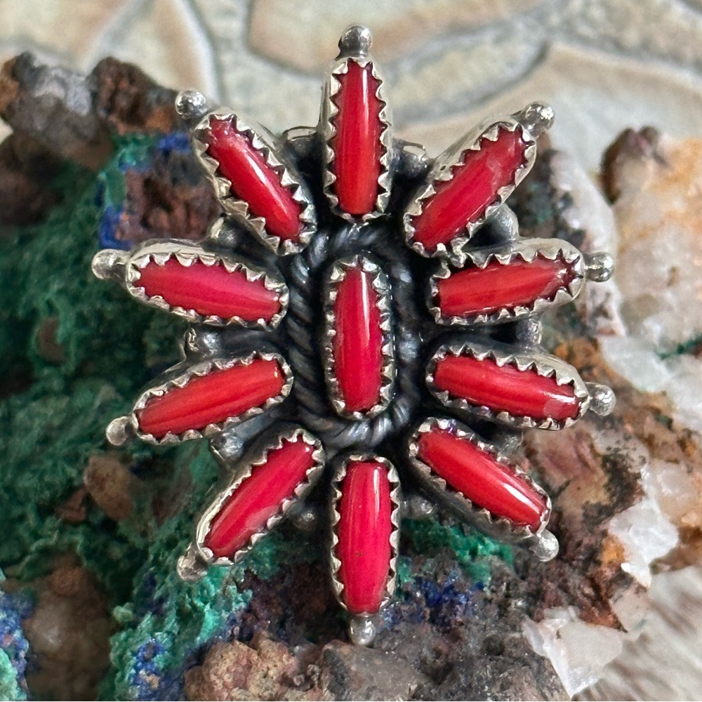 Mediterranean coral cluster sterling silver Southwestern Ring